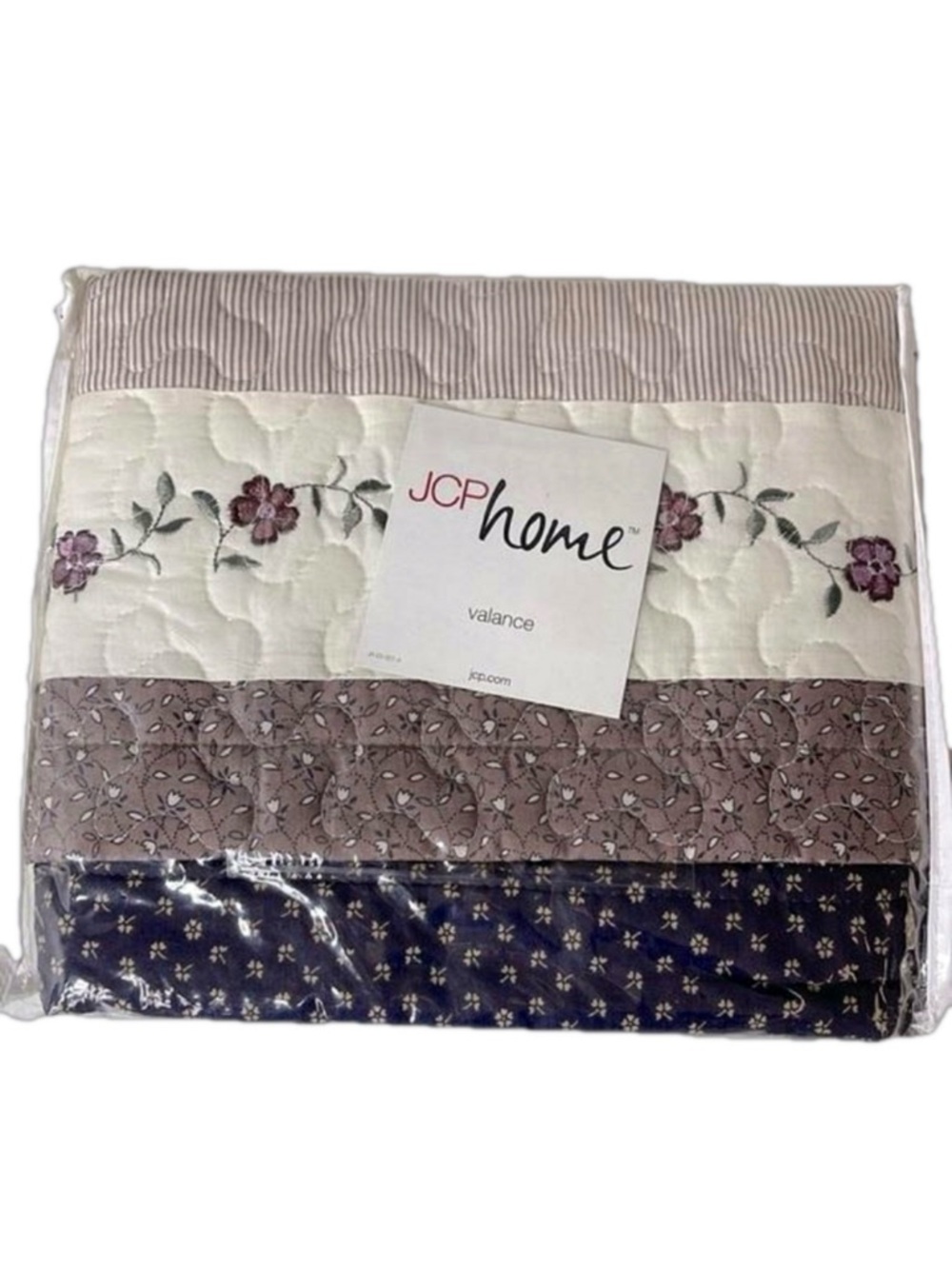 JCP Home Boho Quilted Floral Window Valance Purple Multi Patches 52” x 15" New